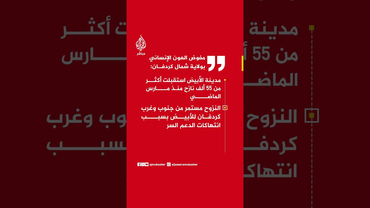 مفوض العون الإنساني بولاية شمال كردفان: مدينة الأبيض استقبلت أكثر من 55 ألف نازح منذ مارس الماضي