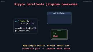 print vs return: jeequmsa barattoota Python jalqabaa (Oromo) | Ludwig Explains