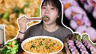 Mukbang)SUB/Cc eating/Purple Rice Ball with Noodle Soup/ASMR eating sounds