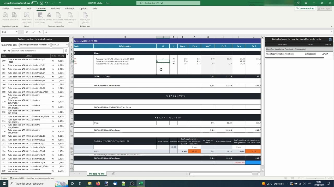 Ajouter une base de données à XlDevis - le logiciel de chiffrage Excel adapté pour tous vos devis.