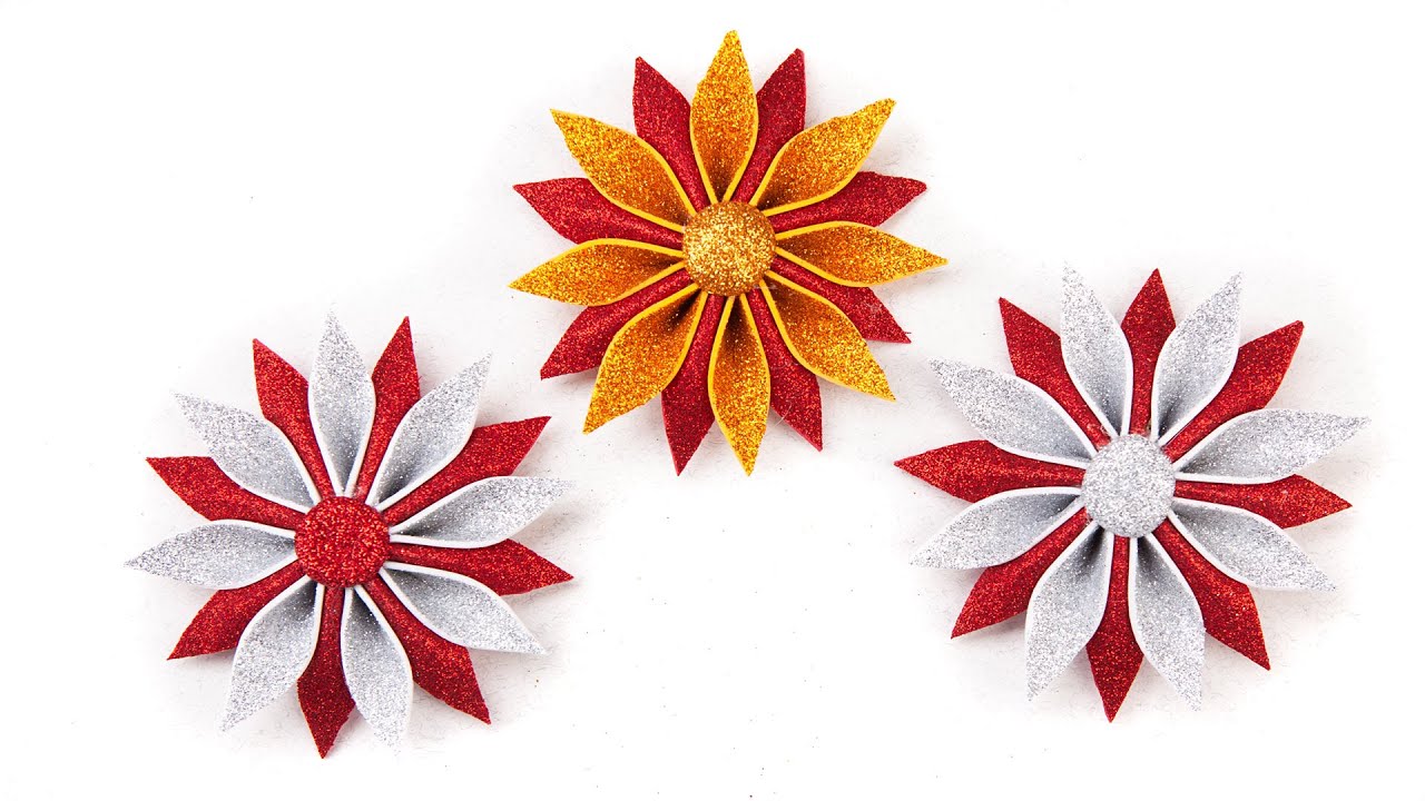 Красивые и простые цветы из глиттерного фоамирана | Цветы для украшения