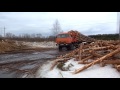 Работа на хлыстовозе. Весенняя вывозка леса по болотам в Архангельской области.
