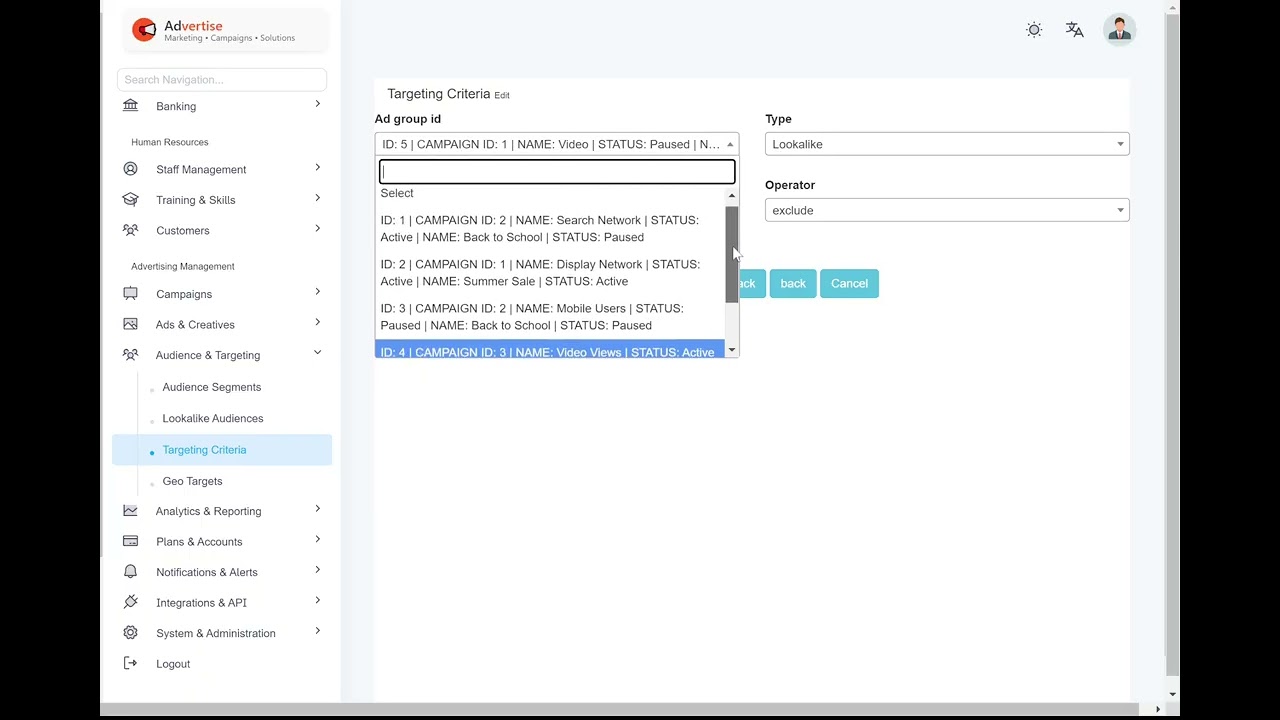 Targeting Criteria Module | Advertising Management System SAAS | www.ownitweb.com