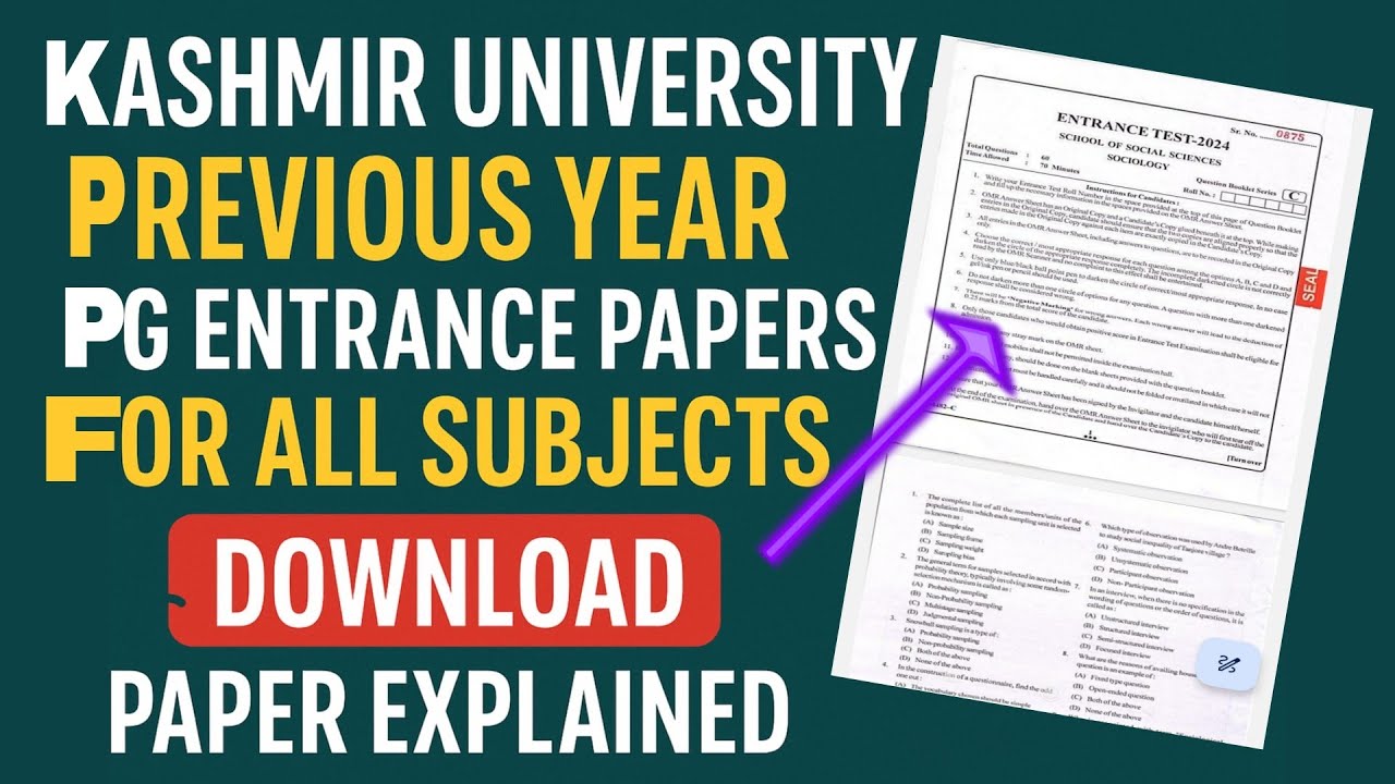 Kashmir University Previous Year PG Entrance Papers 📚 | All Subjects Download & Explanation