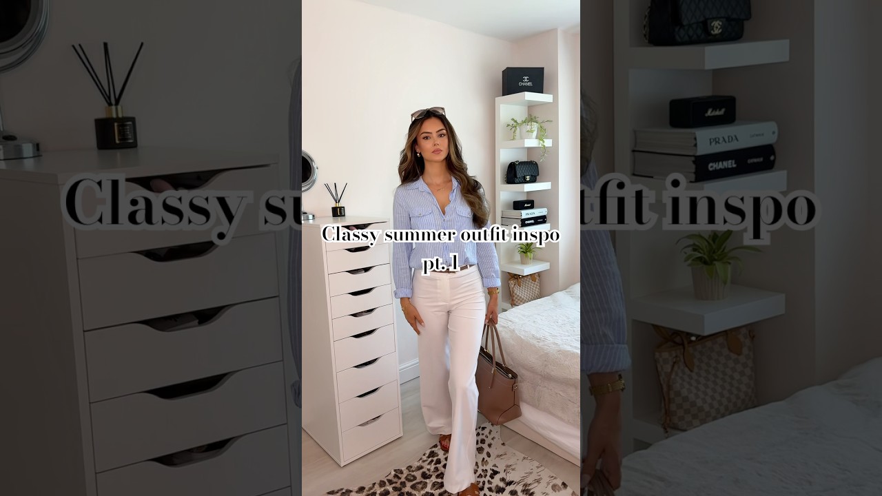 Classy summer outfit inspo ~ Zara blue striped shirt & Bershka wide leg trousers✨🌴 