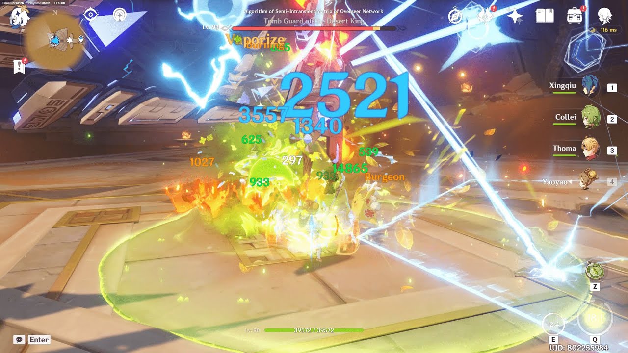 Yaoyao Xingqiu Collei Thoma burgeon test vs ASIMON [Genshin Impact 3.4]