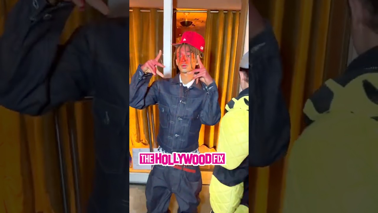 Джейден Смит появился с красным гримом на лице на вечеринке во время Недели моды в Париже, Франция