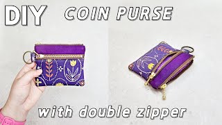 [DIY] Zipper Coin Purse 💜 Easy and quick Sewing | How to make a Double Zipper Wallet
