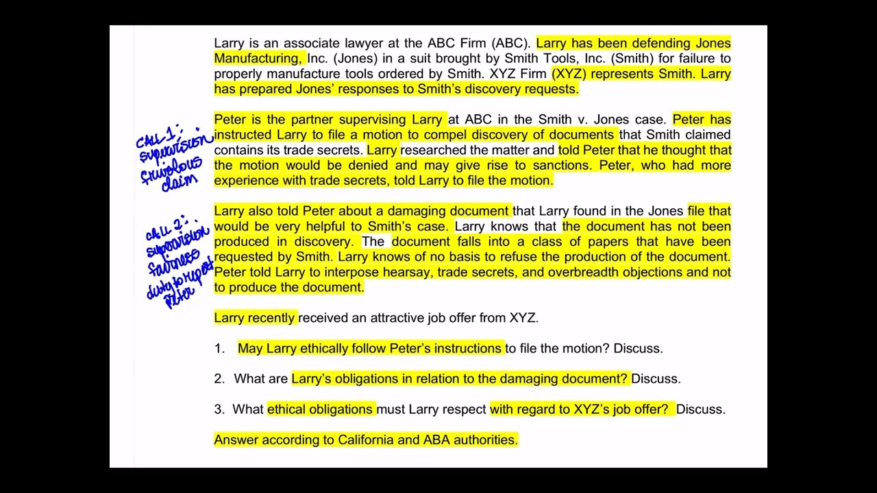 Issue Spot California Professional Responsibility When a supervisor's