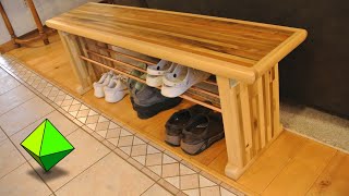 Entryway Bench with Copper Shoe Rack