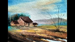 paint village simple scene watercolour