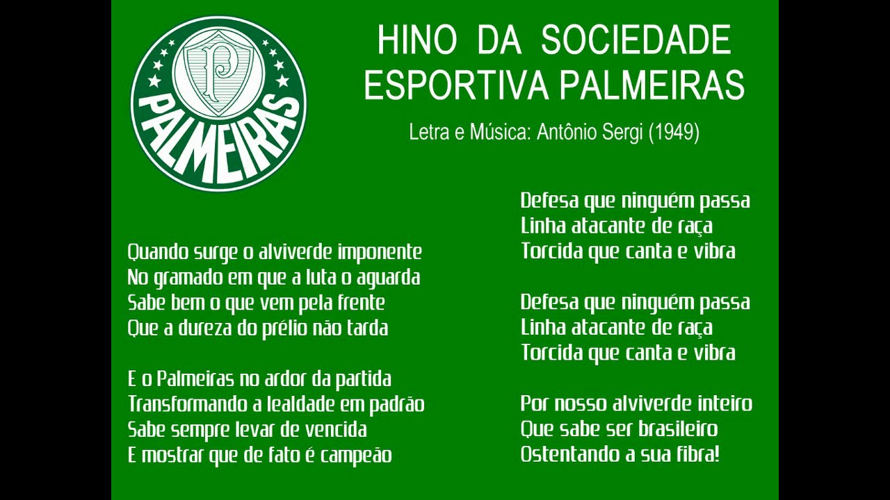 Hino do Palmeiras declamado por Fiori Gigliotti. YouTube