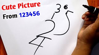 How to Make a Cute Bird Drawing From 1 2 3 4 5 6 Numbers | How to Draw a Bird Easy Step By Step