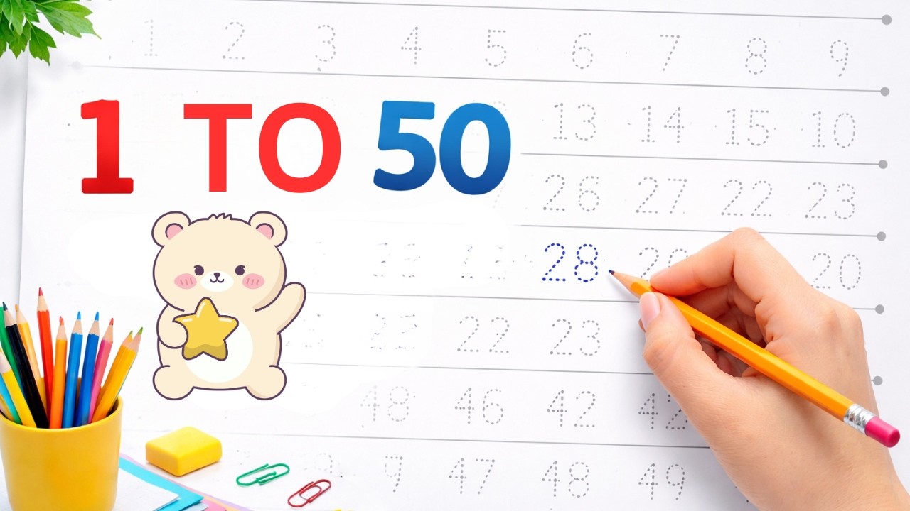 1 to 50 Number Writing Practice | Dot Tracing Numbers for Kids | Learn ...