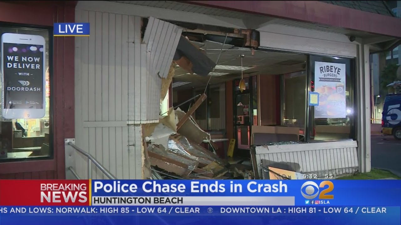 Car Chase Ends With Crash Into Huntington Beach Jack In The Box