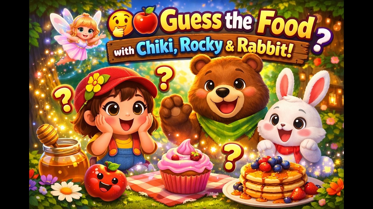 🤔🍎 Guess the Food with Chiki, Rocky & Rabbit! 🐻🐰 | Cartoon Adventure ...