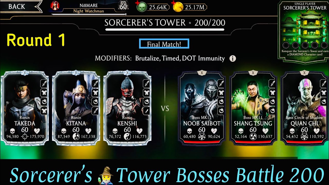 Sorcerer’s non fatal Tower final bosses Battle 200 fight + Reward | MK Mobile 2021