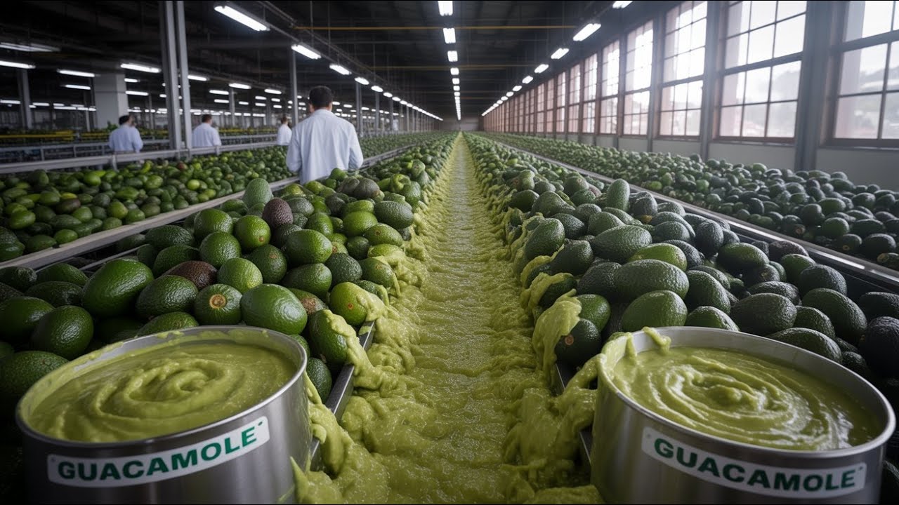 How Guacamole Is Made – Massive Million Tons of Avocados Processing in Factory