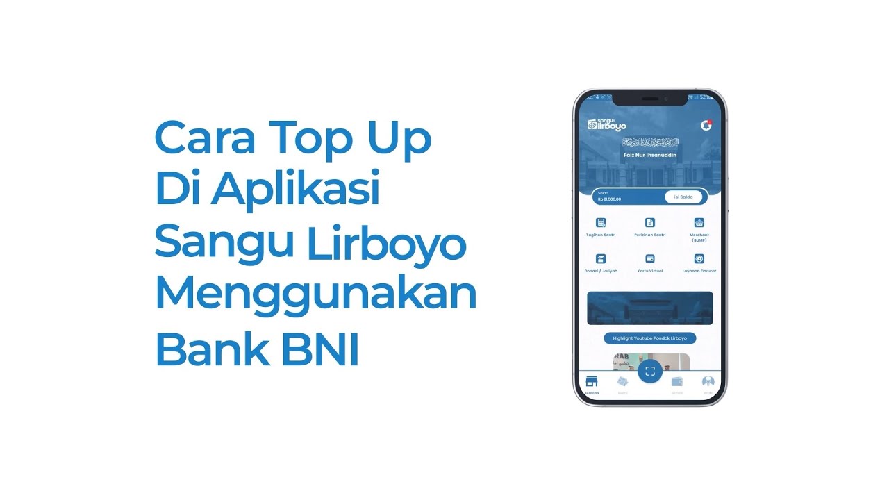 Cara Isi Saldo/Top Up Aplikasi Sangu Lirboyo menggunakan Bank BNI