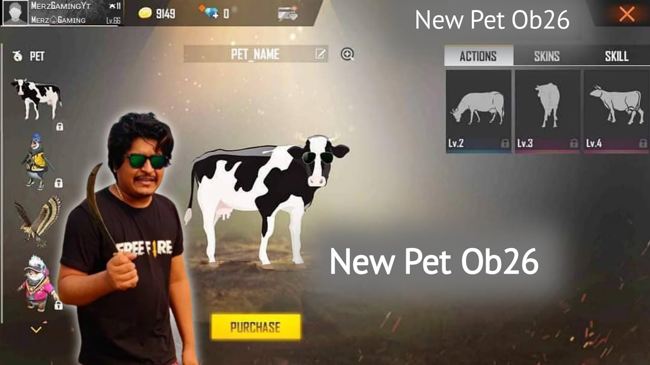 Cow Pet in Free Fire😝 || New Pet Cow - Ob26 Update Free Fire🤣