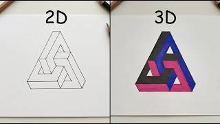 How to Draw a 3D Impossible Triangle | Penrose Triangle Optical Illusion