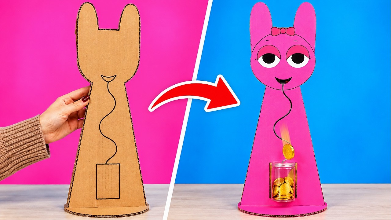 Pinki Becomes a Piggy Bank! *Sprunki Cardboard Crafts & DIY Incredibox ...