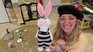 CrateNart DIY how to Dollar Tree Rabbit bunny Easter up do upcycle! He has overalls coveralls no sew