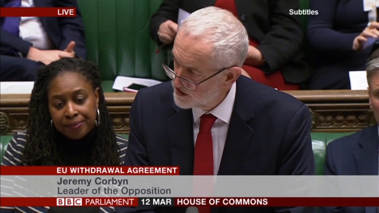 Jeremy Corbyn follows the Prime Minister at the Meaningful Vote debate, 12th March 2019