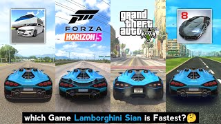 Lamborghini Sian Top Speed in 3D Driving Class, Forza Horizon 5, GTA 5 & Asphalt 8 - Car Games screenshot 1