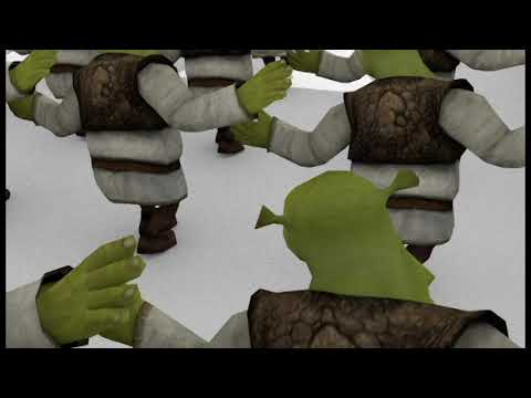 an army of Shrek dancing to shreksophone 