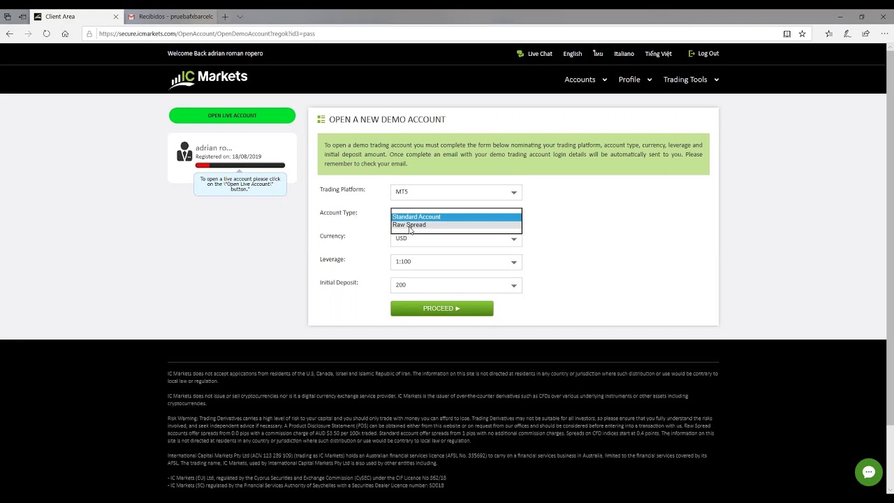 COMO CREAR UNA CUENTA DEMO EN ICMARKETS - YouTube