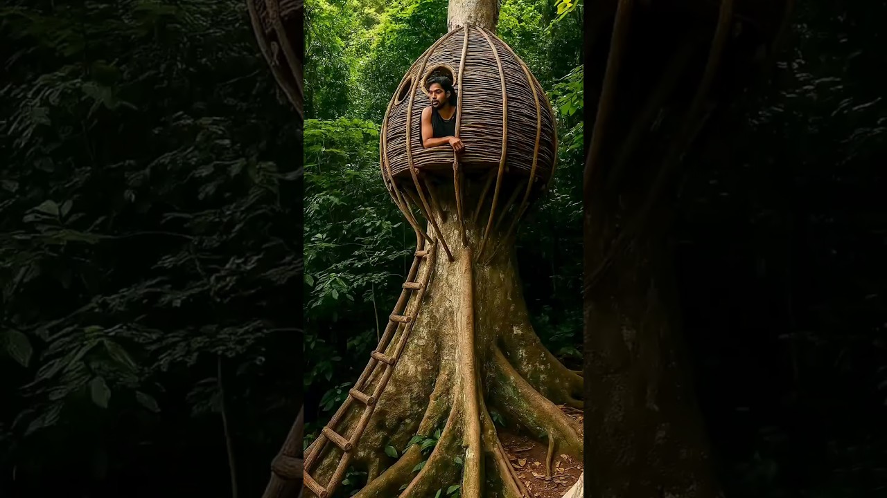 The man made a house on an ancient tree to avoid wild animals