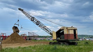 Vintage cable excavator digging working hard