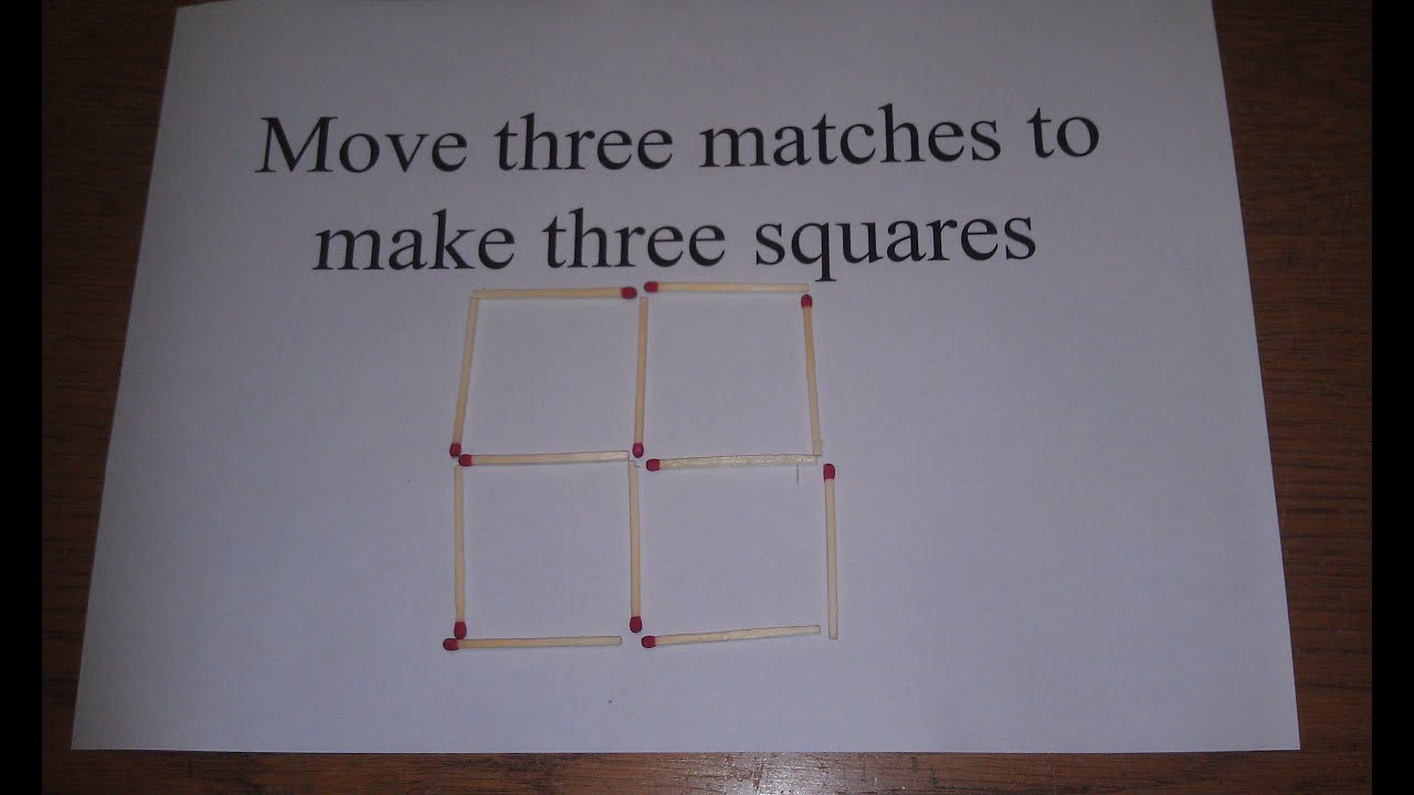 How To Solve The Match Stick Puzzle Move 3 Matches To Make 3 Squares How To Solve The Match Stick Puzzle Move 3 Matches To Make 3 Squares