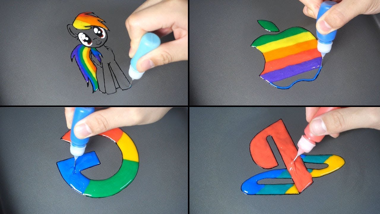 Rainbow Pancake Art - Rainbow Dash, Apple Logo, Google , PS4 / Buldak noodles Ice Cream Rolls