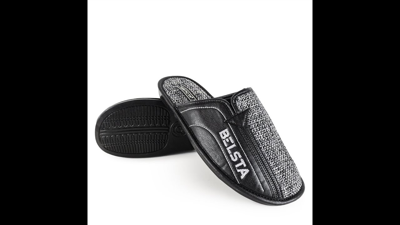 Видеообзор на мужские домашние тапочки закрытые Белста комнатные из текстиля серые 1486389236