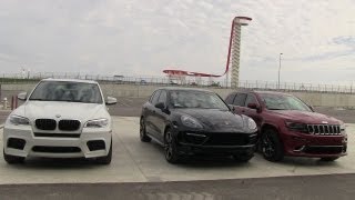 2014 Jeep Grand Cherokee SRT vs BMW X5 M vs Porsche Cayenne GTS 0-60 MPH Mashup Review