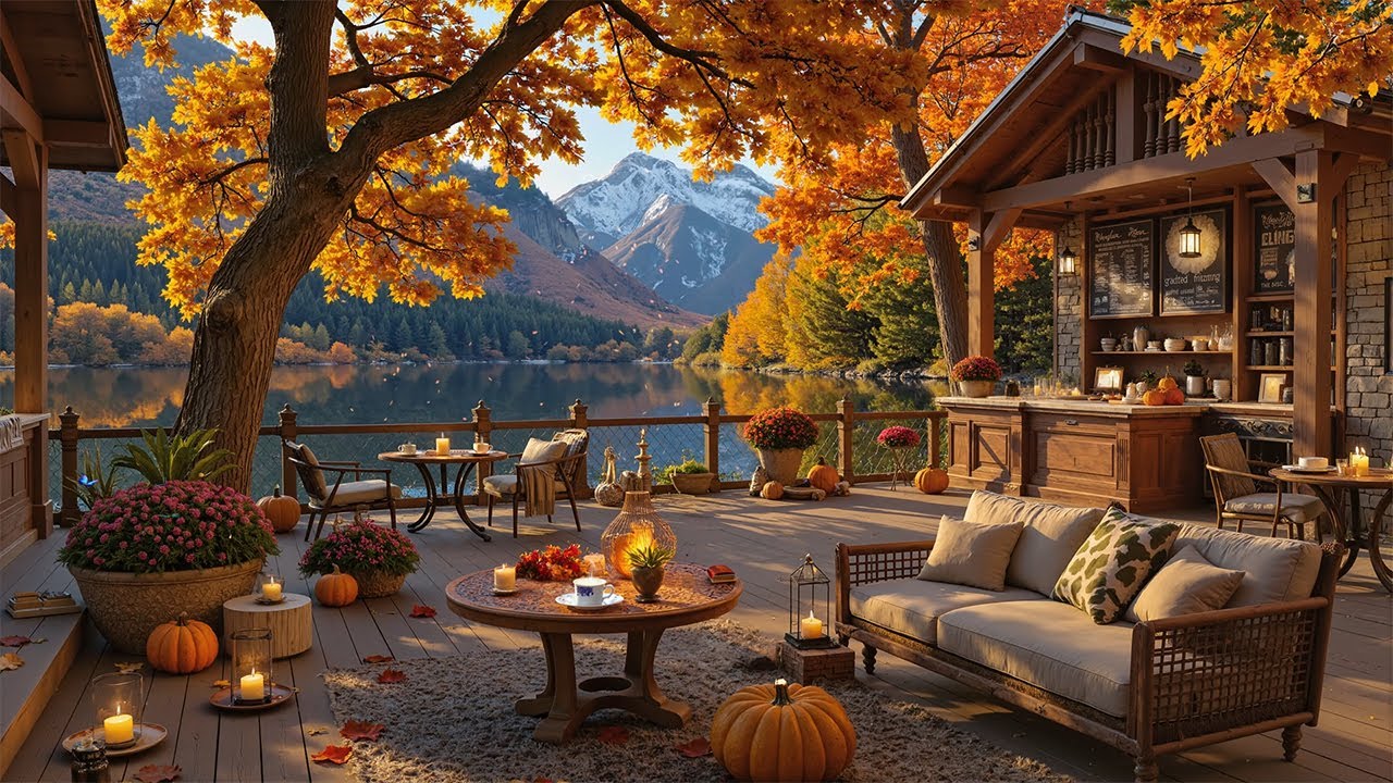 Enjoy Gentle Jazz Music - Warm Autumn Coffee Shop Ambience in the Forest for Relaxing Mood