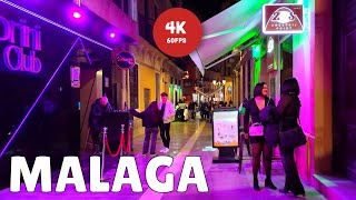 Malaga at Night | Relaxing Walking Tour [4KHD 60FPS] Spain, Spring Nightlife Street Scenes in May