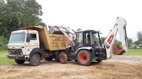New BobcatB900 Backhoe Loader Machine Loading Stones On Tata Hyva Truck | All about Tractors and Jcb