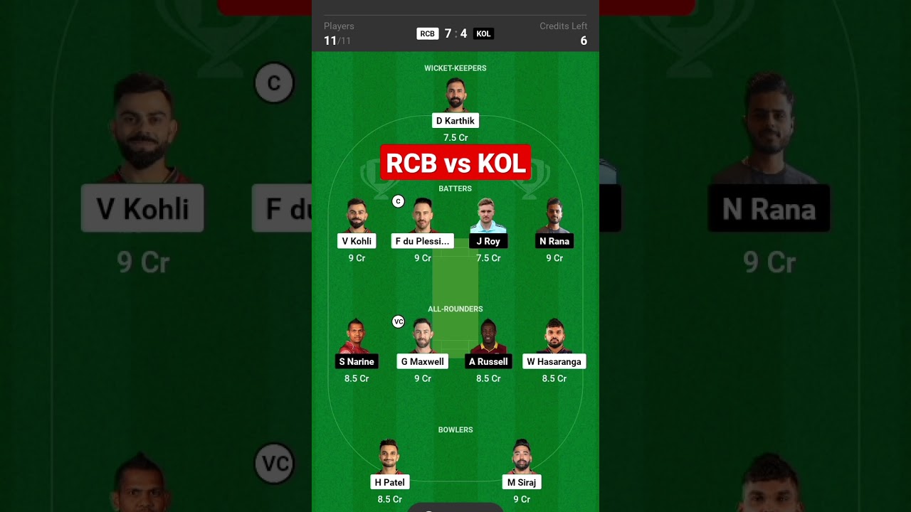 RCB VS KOL Dream11 RCB vs KKR Dream11 Prediction | RCB vs KOL Dream11 Team | 2023 2023 