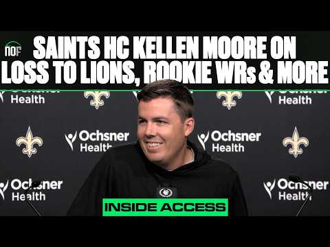 Saints HC Kellen Moore on loss to Lions, development of rookie WRs, overturned strip sack and more