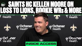 Saints HC Kellen Moore on loss to Lions, development of rookie WRs, overturned strip sack and more