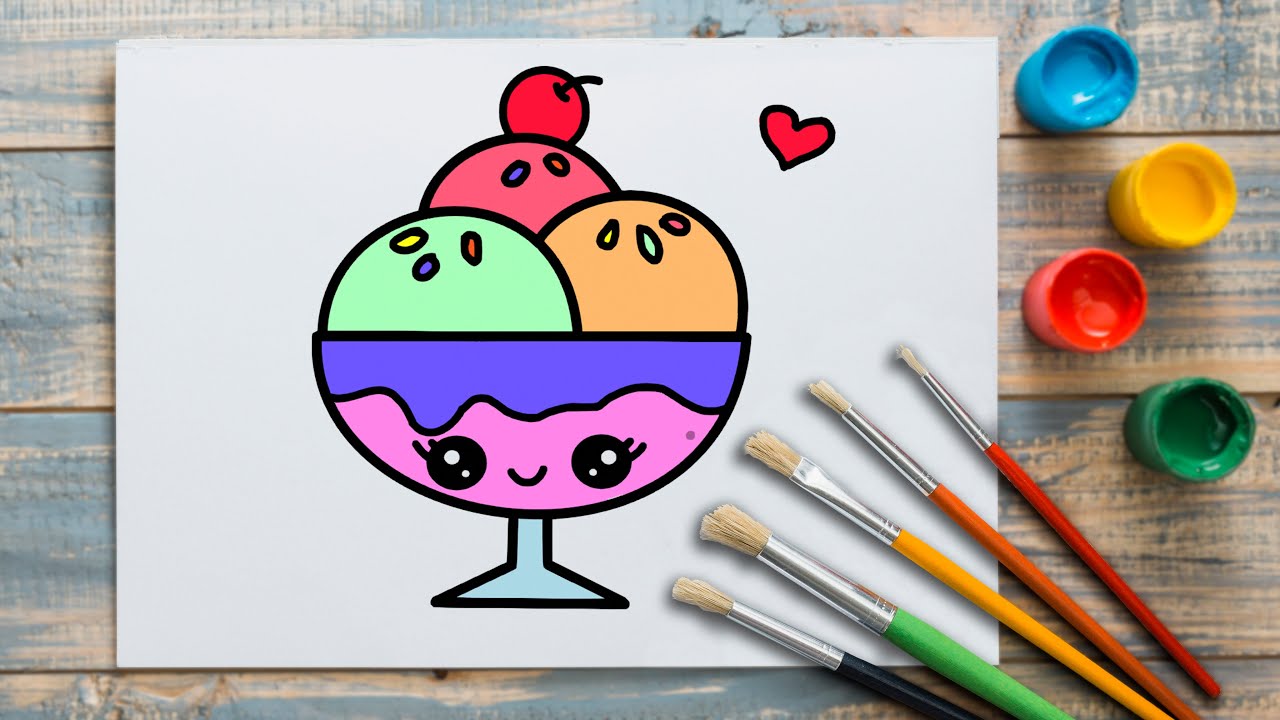 How to Draw a Cute Ice Cream Bowl Simple & Easy for Kids