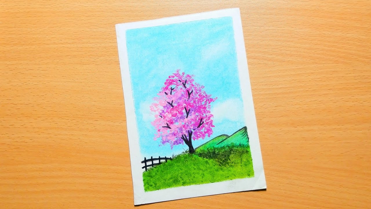 Cherry Blossoms Drawing with Oil Pastels For Beginners - step by step ...