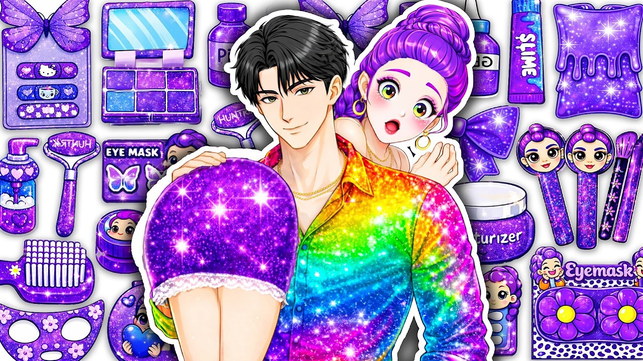 💋DIY de Papel💋 KPOP DEMON HUNTERS Rumi x Jinu Pareja Cabello Colorida + Maquillaje Unboxing ASMR