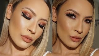 Copper Bronze sparkle Holiday Makeup Look - Desi Perkins