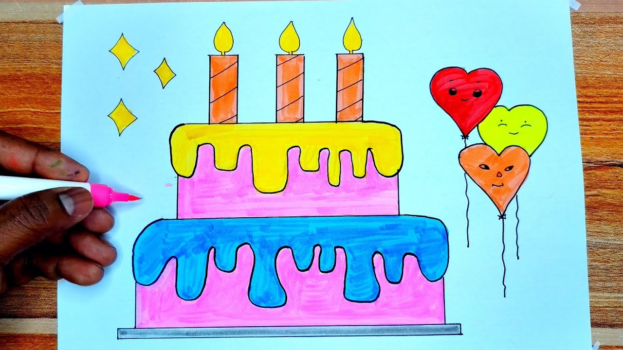 How to Draw a Perfect Birthday Cake 🎂 | Easy & Satisfying Drawing ...