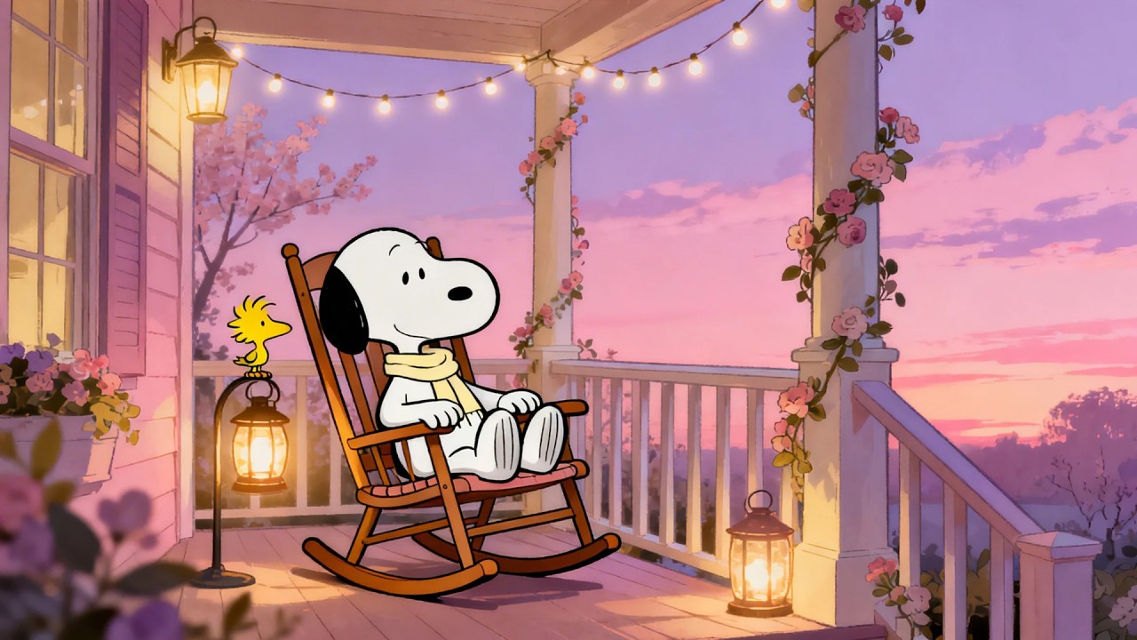 Нежный весенний вечер на веранде со Снупи 🌙🌷 | Теплый джаз для расслабления и спокойствия