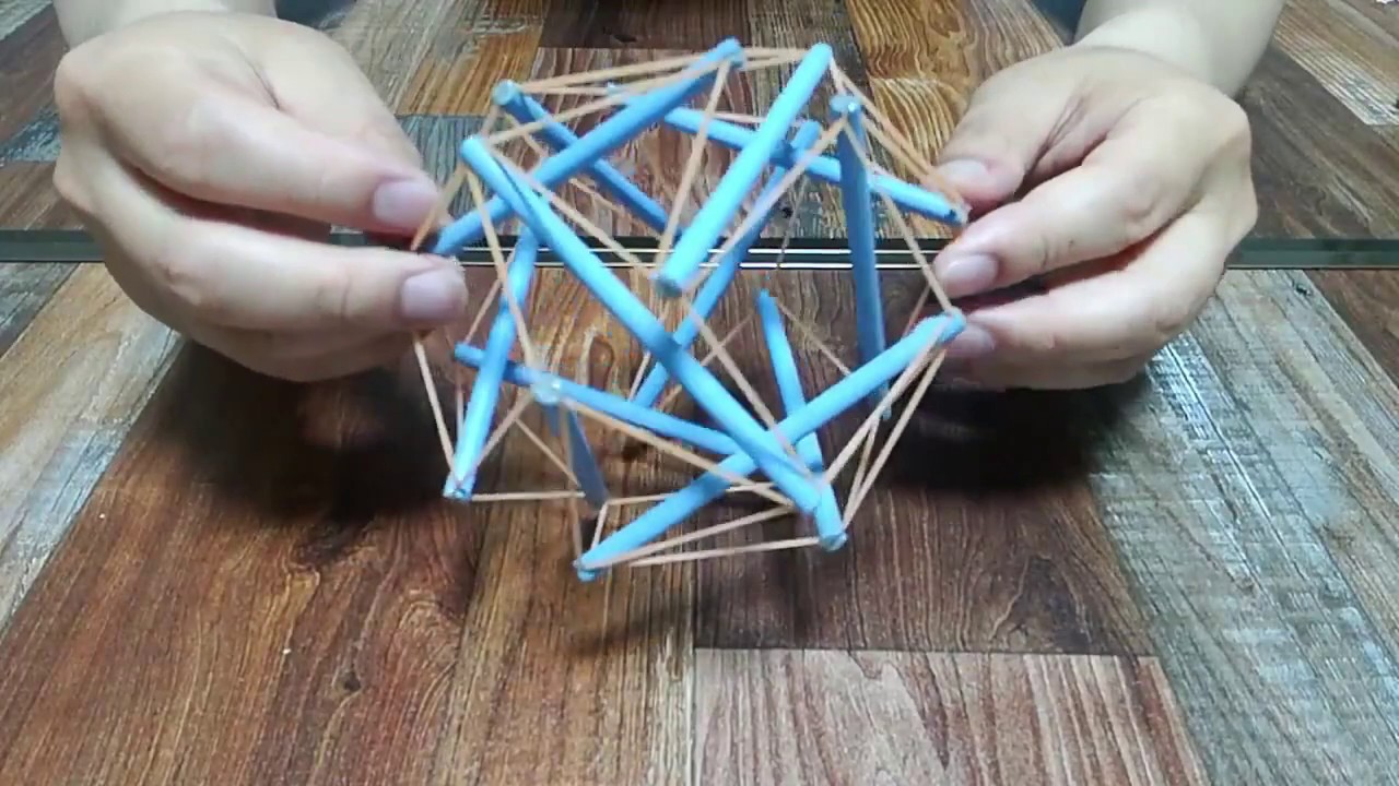 工作】Tensegrity／テンセグリティ (12本Ver.) を作ってみた！ - YouTube
